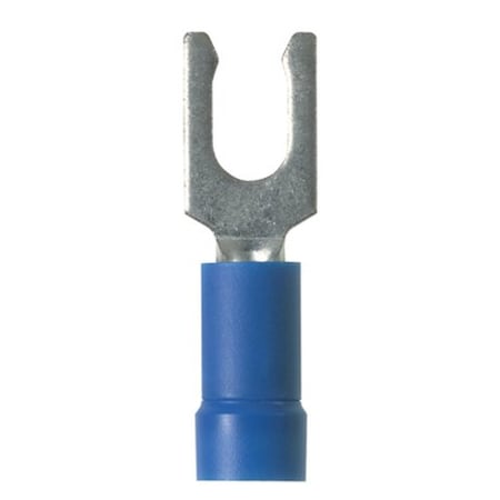 Panduit Fork Terminal, #6 Stud Size, 14 AWG, 600 V, Vinyl Insulated, Blue, 1000 PK PV14-6LF-M
